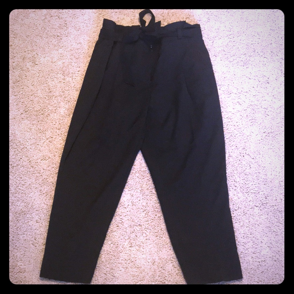 Paperbag waist black dress pants